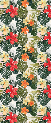 Store fenêtre intérieur avec fleurs et feuilles tropicales