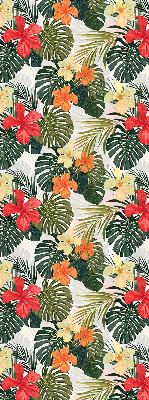 Store fenêtre intérieur avec fleurs et feuilles tropicales