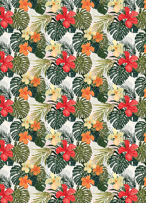 Store fenêtre intérieur avec fleurs et feuilles tropicales