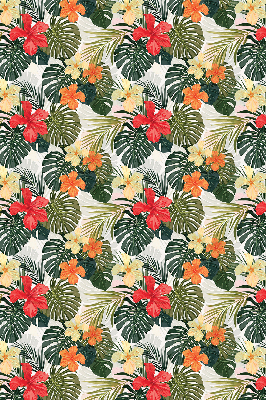 Store fenêtre intérieur avec fleurs et feuilles tropicales