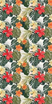 Store fenêtre intérieur avec fleurs et feuilles tropicales
