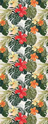 Store fenêtre intérieur avec fleurs et feuilles tropicales