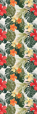 Store fenêtre intérieur avec fleurs et feuilles tropicales