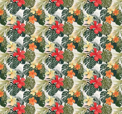 Store fenêtre intérieur avec fleurs et feuilles tropicales