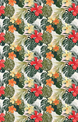 Store fenêtre intérieur avec fleurs et feuilles tropicales