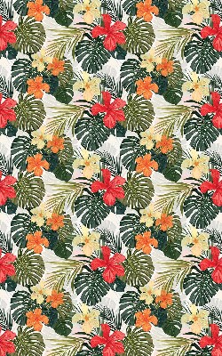 Store fenêtre intérieur avec fleurs et feuilles tropicales