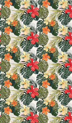 Store fenêtre intérieur avec fleurs et feuilles tropicales