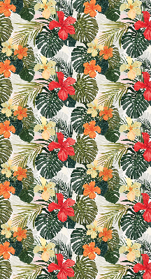 Store fenêtre intérieur avec fleurs et feuilles tropicales