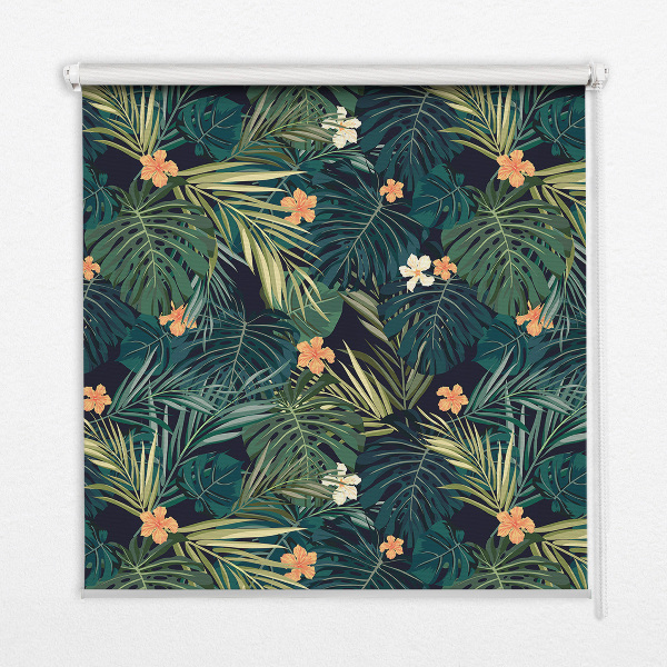 Store enrouleur occultant avec motif de feuilles et fleurs tropicales