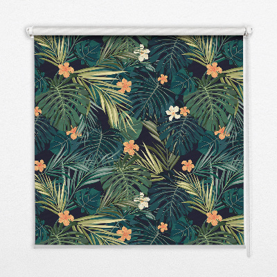Store enrouleur occultant avec motif de feuilles et fleurs tropicales