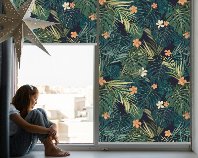 Store enrouleur occultant avec motif de feuilles et fleurs tropicales
