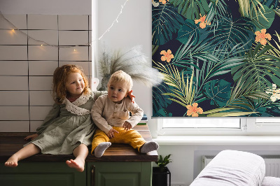 Store enrouleur occultant avec motif de feuilles et fleurs tropicales