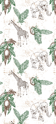 Store enrouleur occultant avec motif girafes, éléphants et feuilles