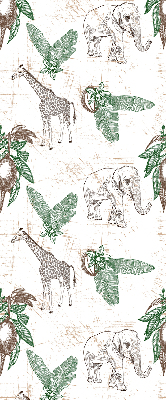 Store enrouleur occultant avec motif girafes, éléphants et feuilles