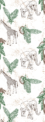 Store enrouleur occultant avec motif girafes, éléphants et feuilles