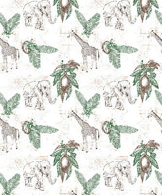 Store enrouleur occultant avec motif girafes, éléphants et feuilles