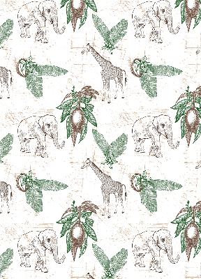 Store enrouleur occultant avec motif girafes, éléphants et feuilles