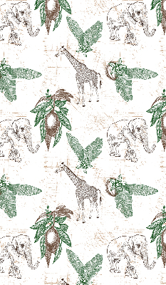 Store enrouleur occultant avec motif girafes, éléphants et feuilles