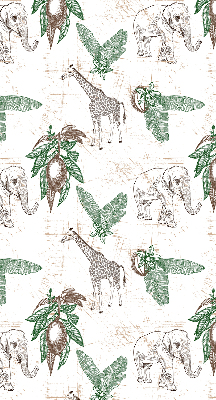 Store enrouleur occultant avec motif girafes, éléphants et feuilles