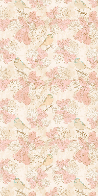 Store occultant fenêtre des oiseaux parmi les fleurs