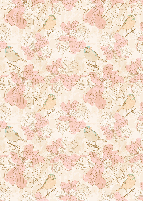 Store occultant fenêtre des oiseaux parmi les fleurs