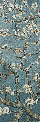 Store occultant fenêtre avec motif de brindilles sur fond bleu