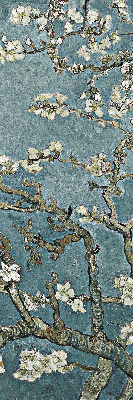Store occultant fenêtre avec motif de brindilles sur fond bleu