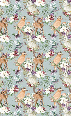 Store occultant fenetre avec motif de chevreuils, d'oiseaux et de lapins