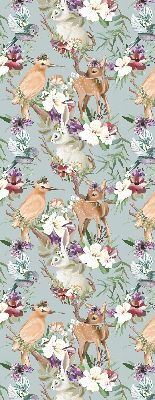 Store occultant fenetre avec motif de chevreuils, d'oiseaux et de lapins