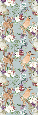 Store occultant fenetre avec motif de chevreuils, d'oiseaux et de lapins