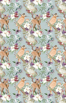 Store occultant fenetre avec motif de chevreuils, d'oiseaux et de lapins