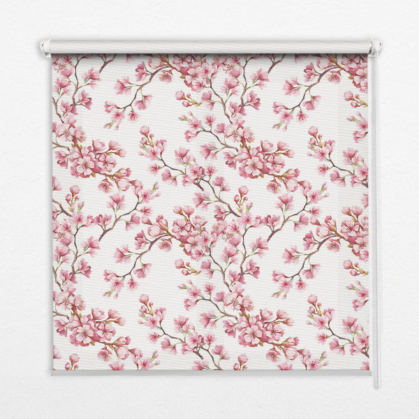 Store enrouleur occultant avec motif de pétales roses et des bourgeons sur un arbre