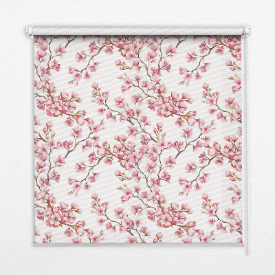 Store enrouleur occultant avec motif de pétales roses et des bourgeons sur un arbre
