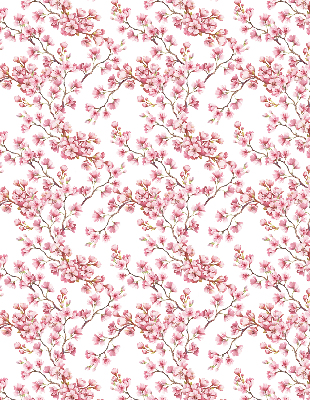 Store enrouleur occultant avec motif de pétales roses et des bourgeons sur un arbre