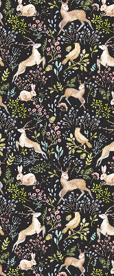 Store fenêtre intérieur avec des chevreuils, des oiseaux et des lapins