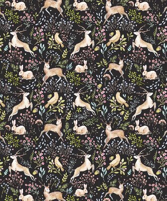 Store fenêtre intérieur avec des chevreuils, des oiseaux et des lapins