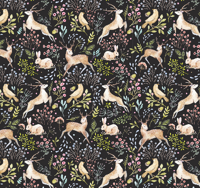 Store fenêtre intérieur avec des chevreuils, des oiseaux et des lapins