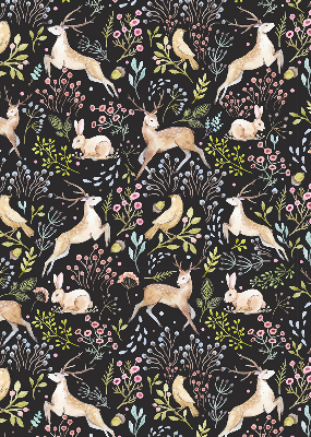 Store fenêtre intérieur avec des chevreuils, des oiseaux et des lapins