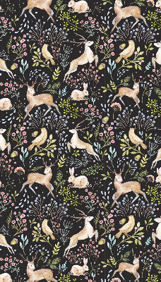 Store fenêtre intérieur avec des chevreuils, des oiseaux et des lapins