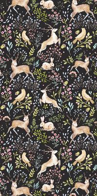 Store fenêtre intérieur avec des chevreuils, des oiseaux et des lapins