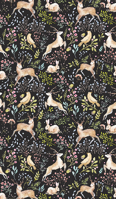 Store fenêtre intérieur avec des chevreuils, des oiseaux et des lapins