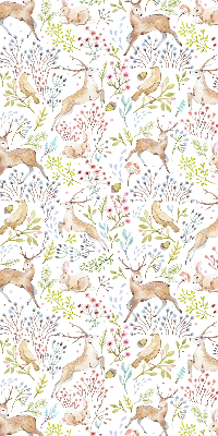 Store enrouleur occultant avec motif de chevreuils, d’oiseaux et de lapins