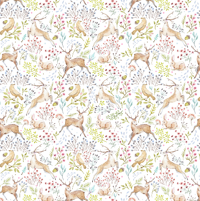 Store enrouleur occultant avec motif de chevreuils, d’oiseaux et de lapins