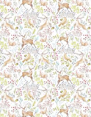 Store enrouleur occultant avec motif de chevreuils, d’oiseaux et de lapins