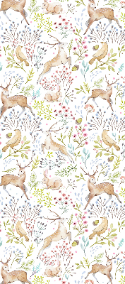 Store enrouleur occultant avec motif de chevreuils, d’oiseaux et de lapins