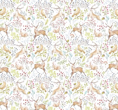 Store enrouleur occultant avec motif de chevreuils, d’oiseaux et de lapins