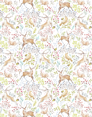 Store enrouleur occultant avec motif de chevreuils, d’oiseaux et de lapins
