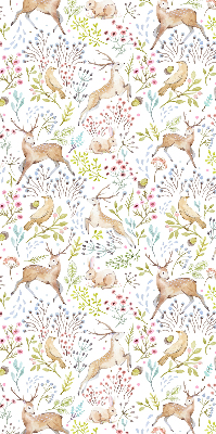 Store enrouleur occultant avec motif de chevreuils, d’oiseaux et de lapins