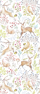 Store enrouleur occultant avec motif de chevreuils, d’oiseaux et de lapins