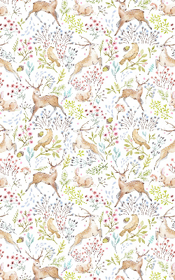 Store enrouleur occultant avec motif de chevreuils, d’oiseaux et de lapins
